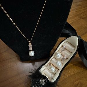 Pearl Necklace, Earrings & Ring Set